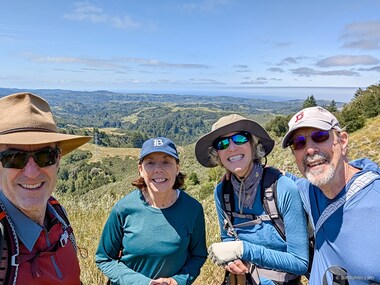 Bill, Jill, Lori, and Joe enjoy the view to the coast, which was buried in fog a little earlier